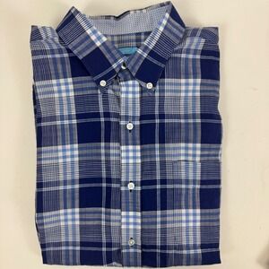 J. McLaughlin Modern Fit Blue Plaid Cotton Flannel Button Down Shirt‎ Men's L